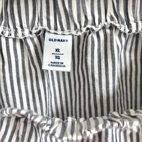 Old Navy Blue and White Ruffle Puff Sleeve Blouse - Picture 2 of 6
